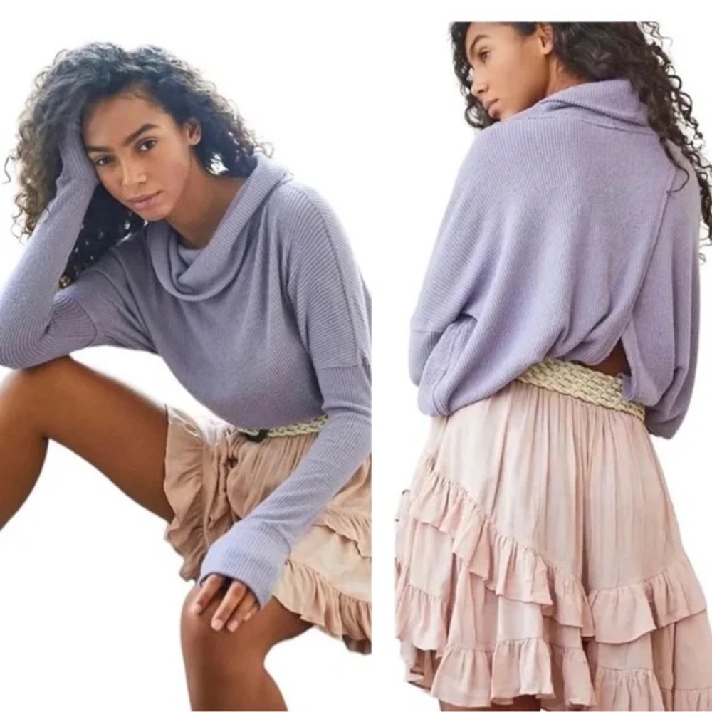 Free People Juicy Ribbed Cowl-Neck in Purple Smoke